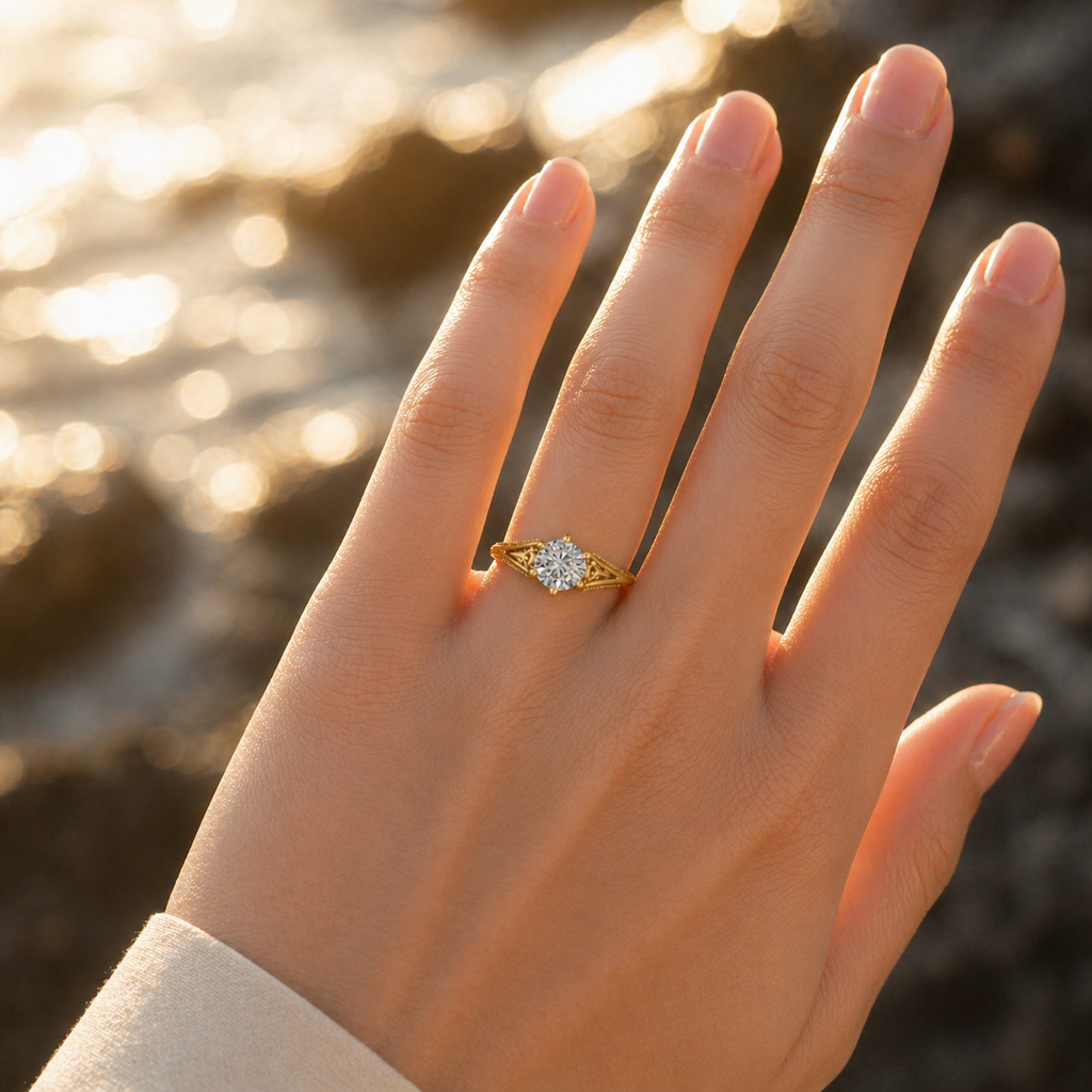 18K Gold CVD Diamond Engagement Ring – VVS Clarity