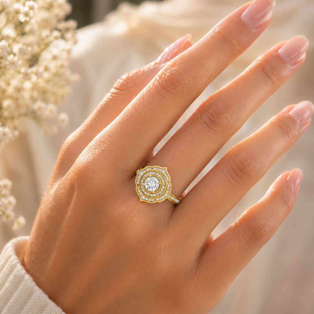 18K Gold CVD Diamond Engagement Ring VVS EF Luxury Ring