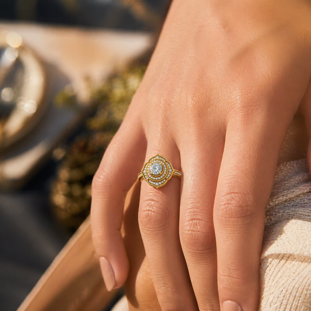 18K Gold CVD Diamond Engagement Ring VVS EF Luxury Ring