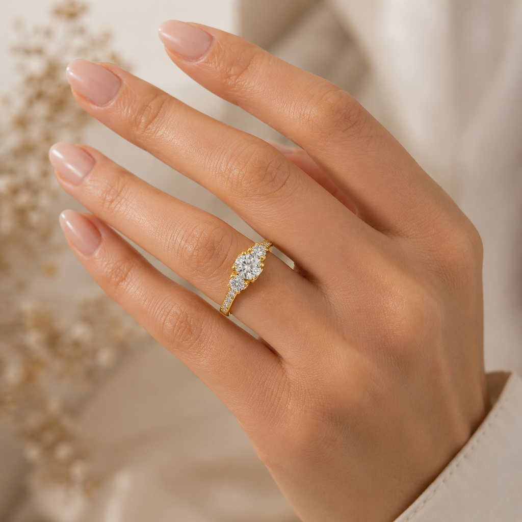 18K Gold Diamond Engagement Ring VVS Lab-Grown Round Cut