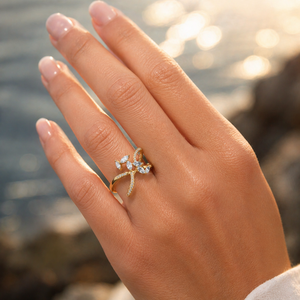 18K Gold Diamond Ring VVS CVD Elegant Fine Jewelry