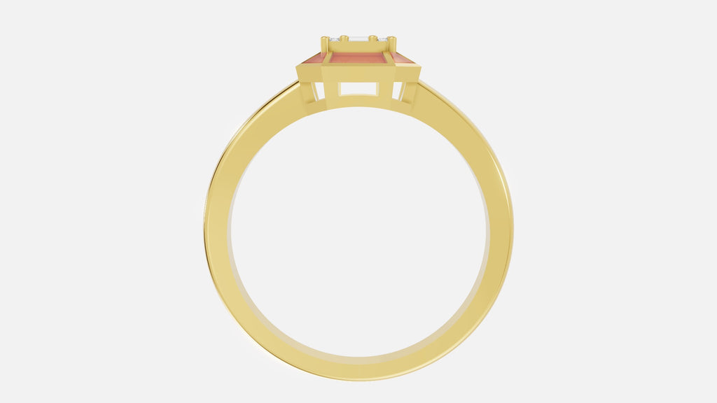18k Gold Hexaon Enamel Baguette Lab Grown Diamond Ring Profile View 