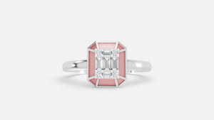 925 Silver Hexagon Enamel Baguette Lab Grown Diamond Ring