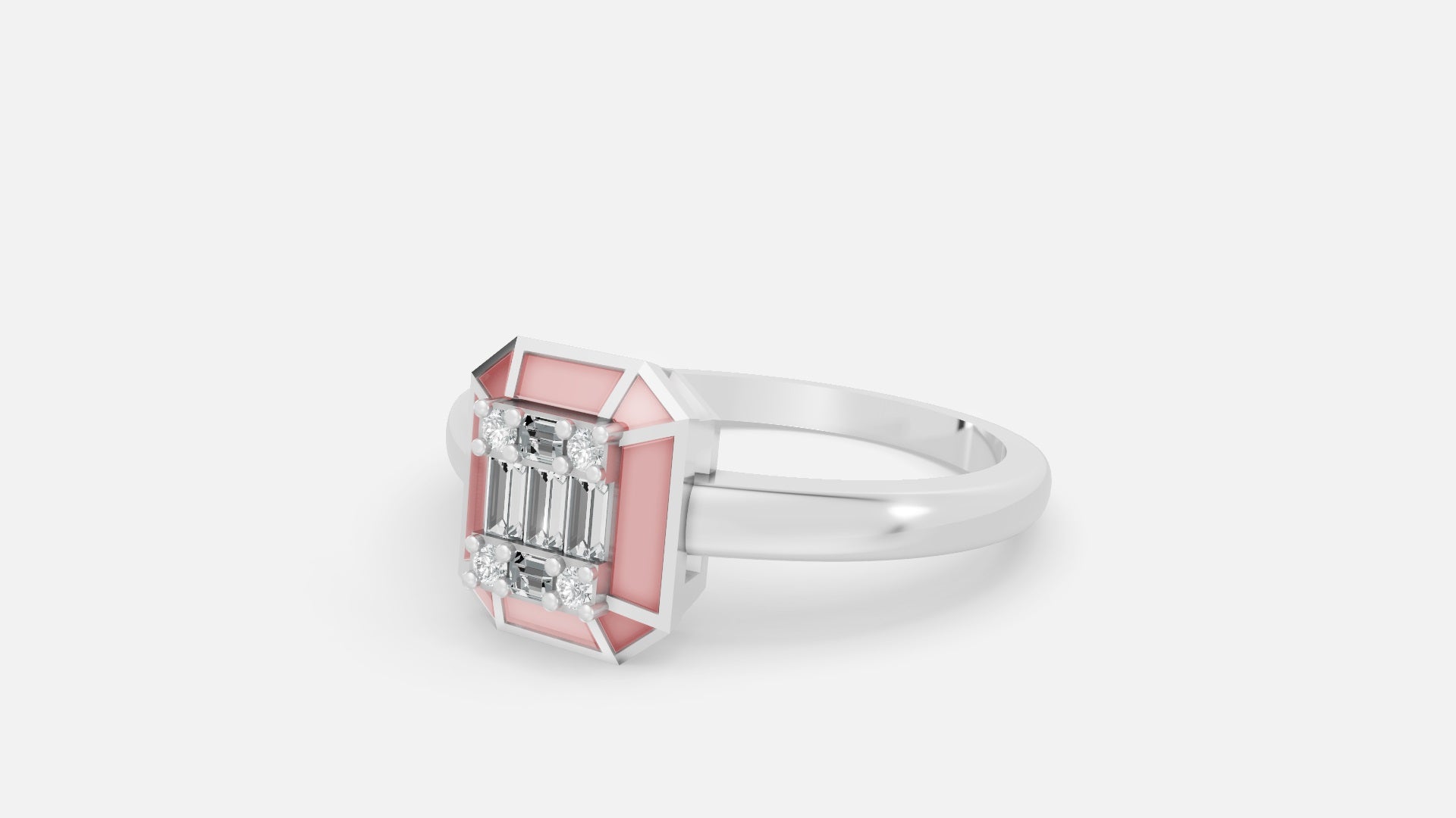 925 Silver Hexagon Enamel Baguette Lab Grown Diamond Ring Side View