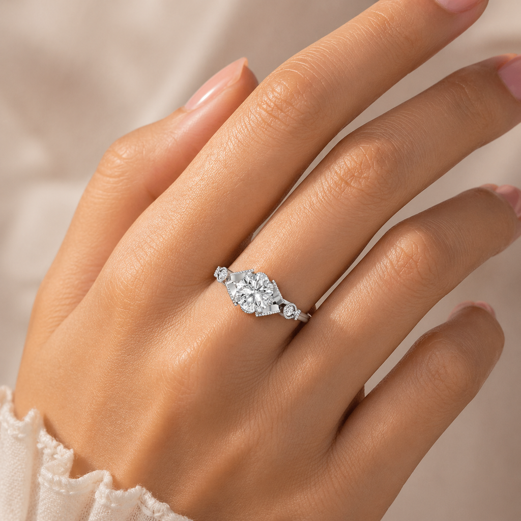 925 Silver CVD Diamond Engagement Ring VVS EF Clarity