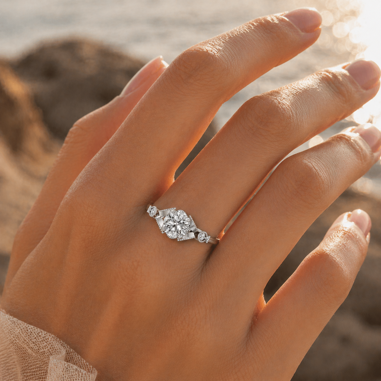 925 Silver CVD Diamond Engagement Ring VVS EF Clarity