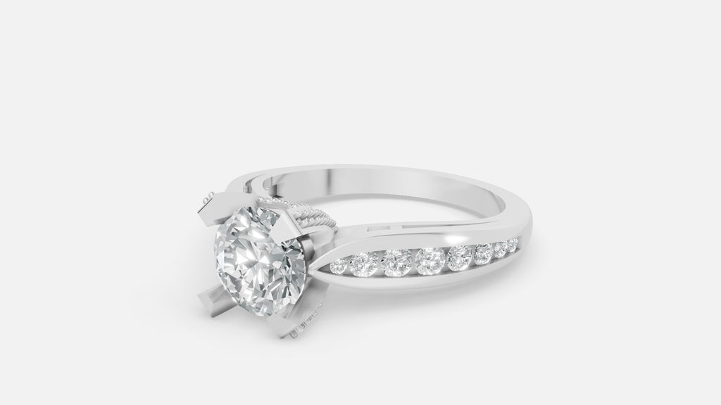 925 silver CVD diamond engagement ring VVS EF elegant angled view with sparkling diamond band