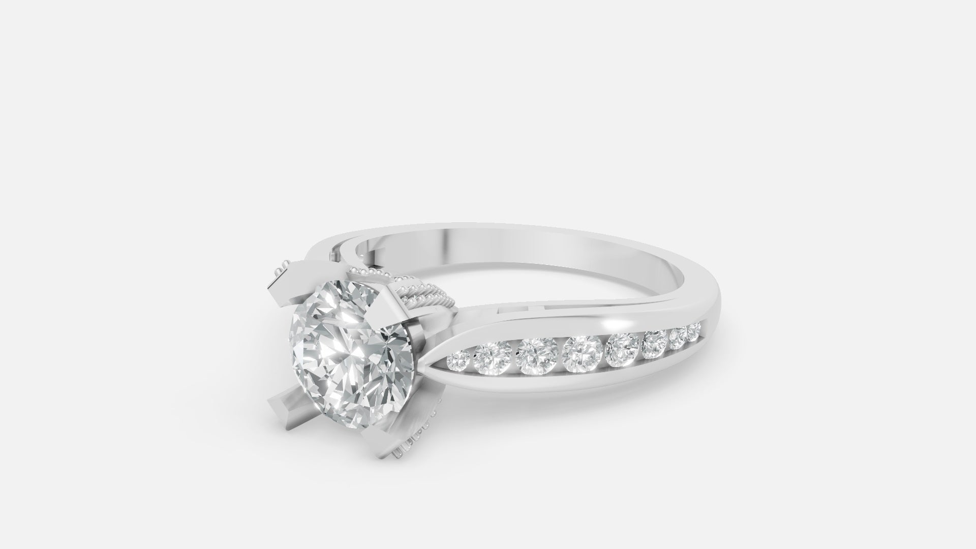 925 silver CVD diamond engagement ring VVS EF elegant angled view with sparkling diamond band