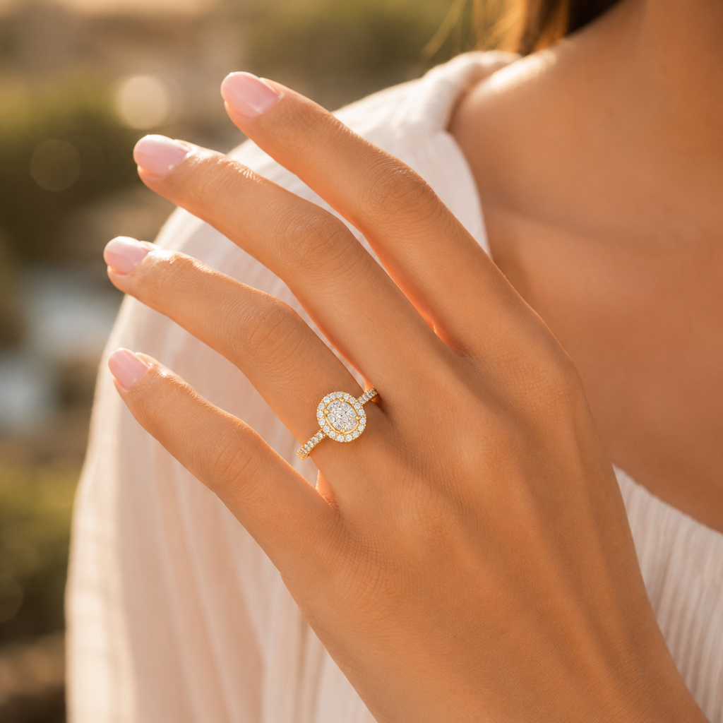 18K Gold Diamond Ring 3.10g VVS CVD Elegant Fine Ring