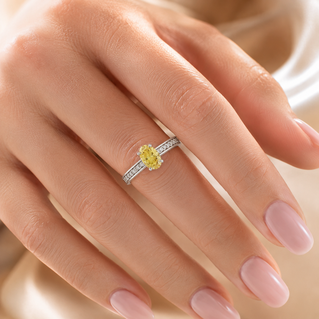 Silver Hidden Halo Oval Diamond Ring – VVS CVD Elegant Ring