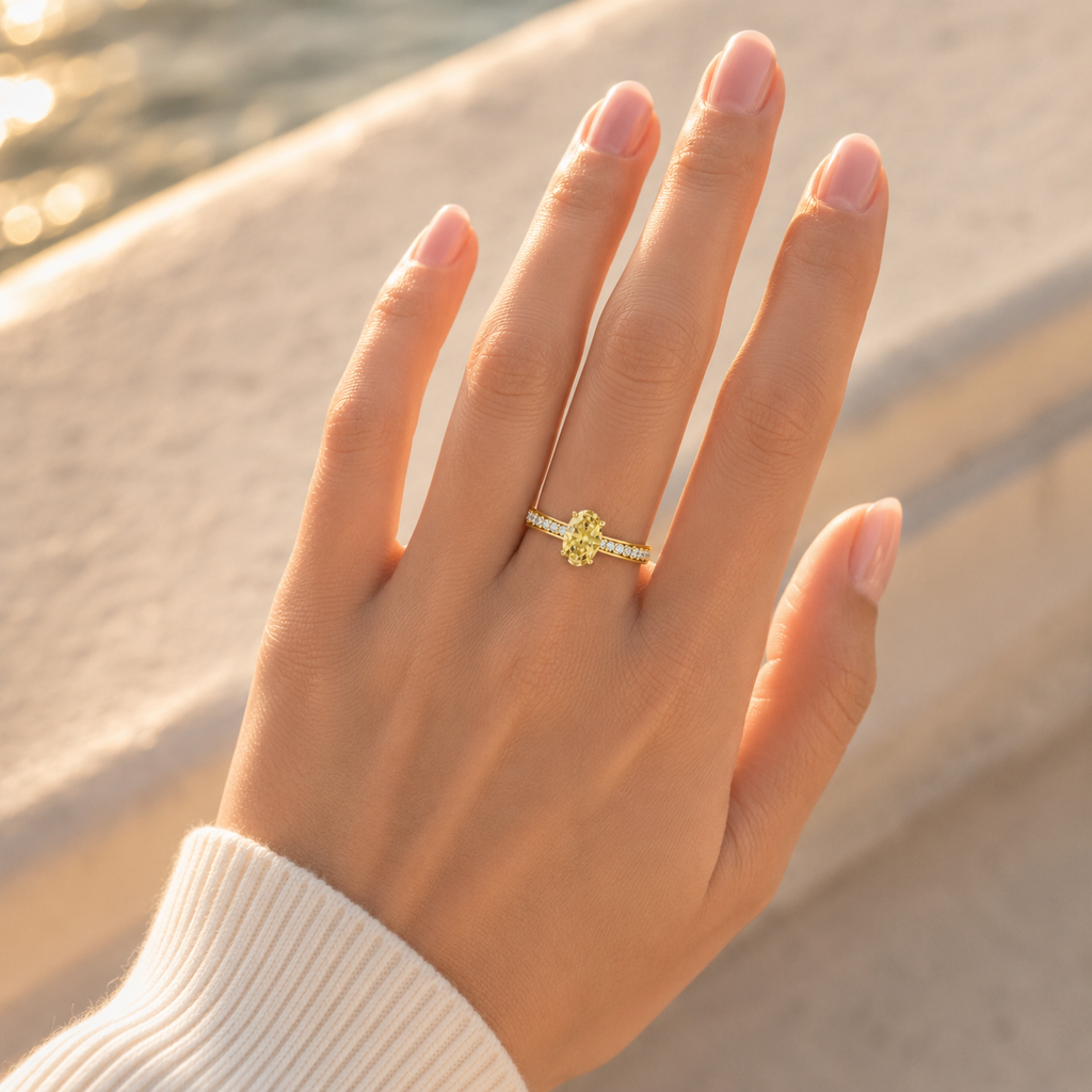 18K Gold Hidden Halo Oval Diamond Ring – VVS CVD Luxury Ring