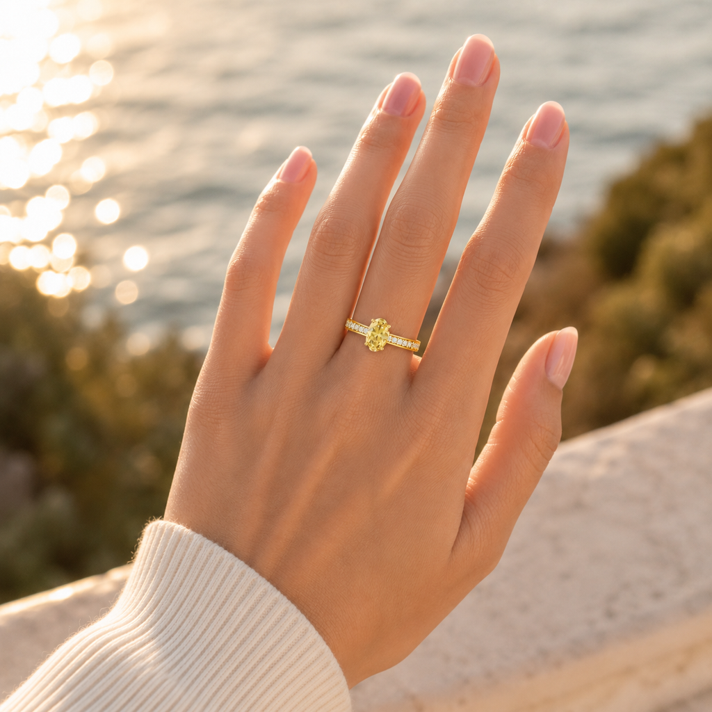 18K Gold Hidden Halo Oval Diamond Ring – VVS CVD Luxury Ring