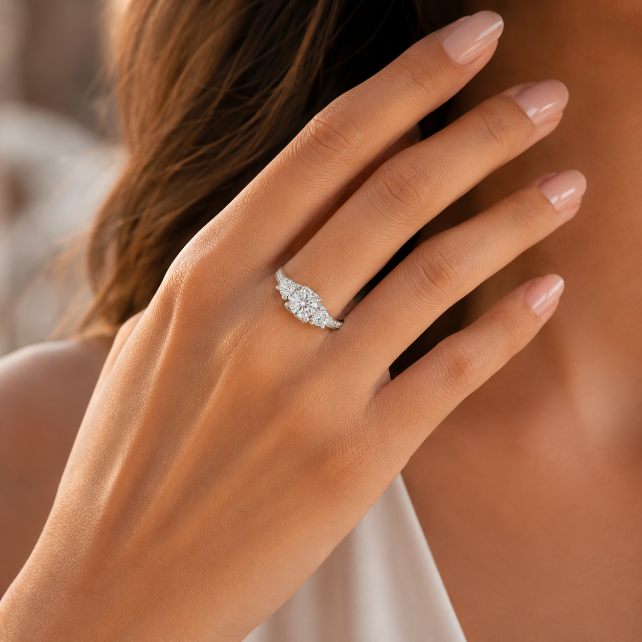 Sterling Silver Diamond Engagement Ring Round VVS CVD