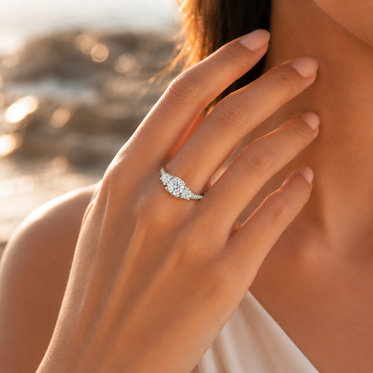 Sterling Silver Diamond Engagement Ring Round VVS CVD