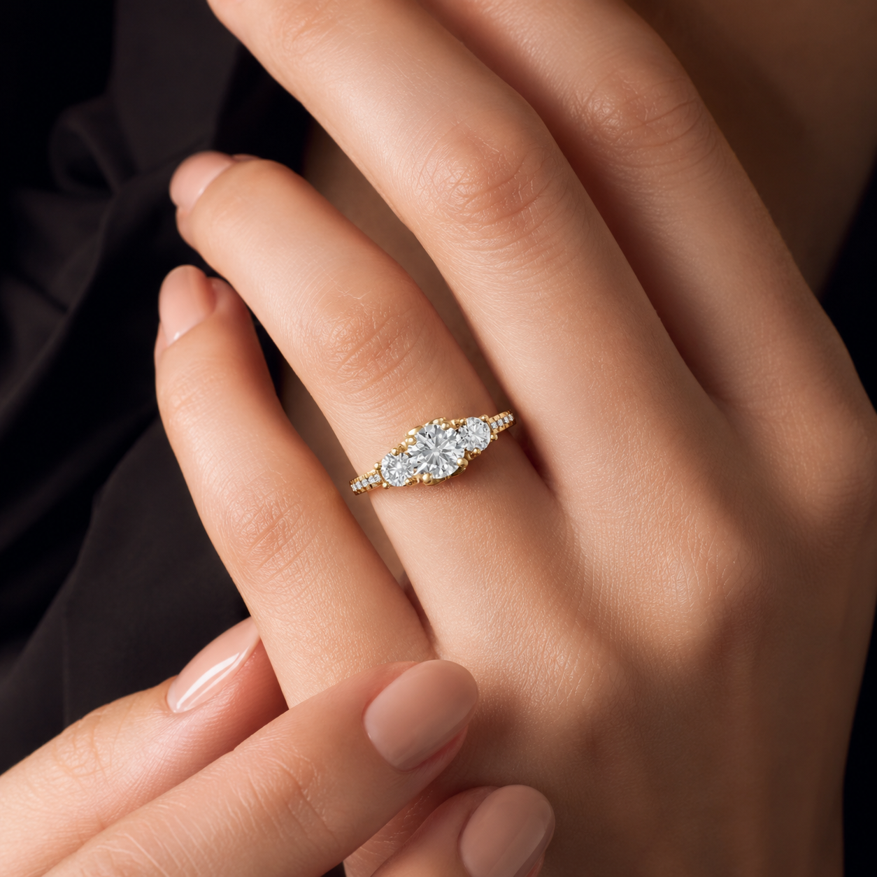 18K Gold Diamond Engagement Ring VVS CVD Round Cut