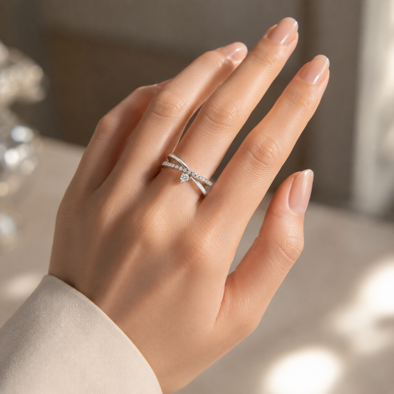 925 Silver CVD Diamond Ring VVS Minimal Luxury Design