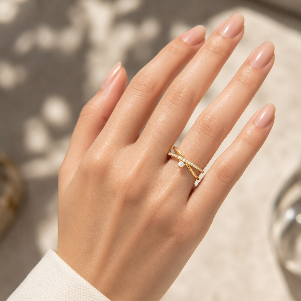 18K Gold CVD Diamond Ring VVS EF Elegant Fine Jewelry