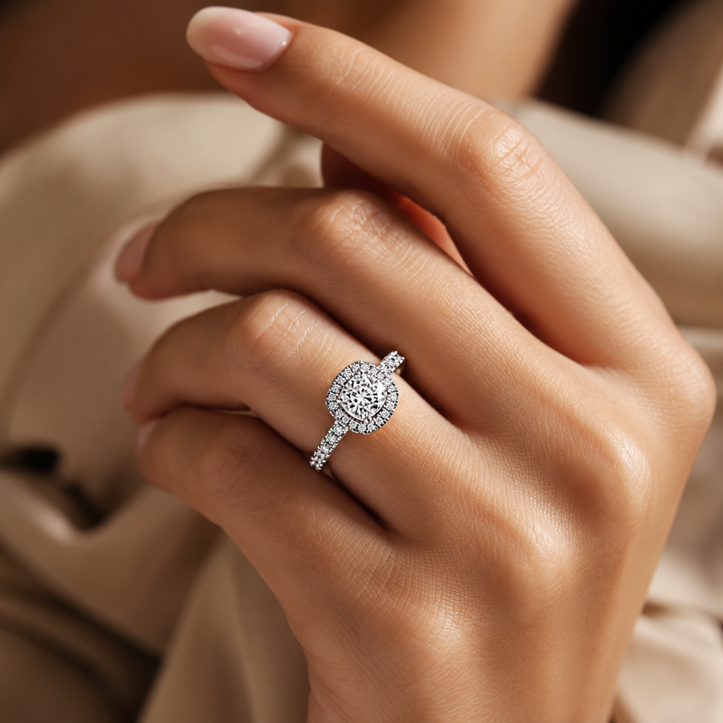 Silver Cushion Cut Diamond Eternity Ring – VVS CVD Band