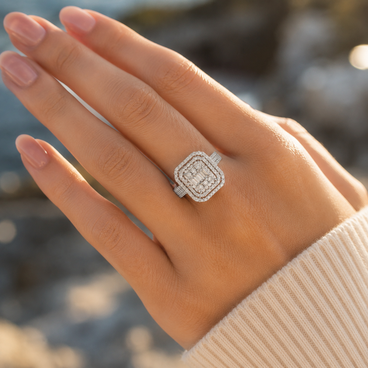 Sterling Silver Halo CVD Diamond Ring – VVS Clarity Elegance