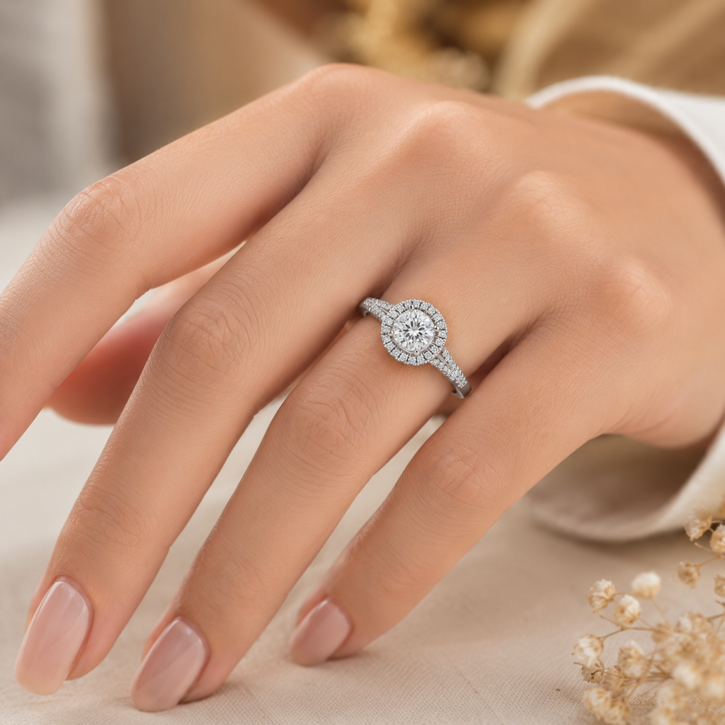 925 Silver Cushion Halo Diamond Ring – Elegant Split Shank Ring