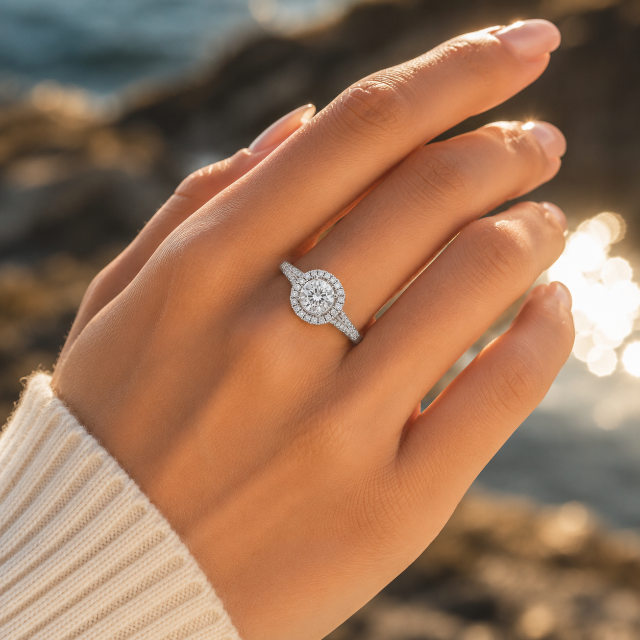 925 Silver Cushion Halo Diamond Ring – Elegant Split Shank Ring