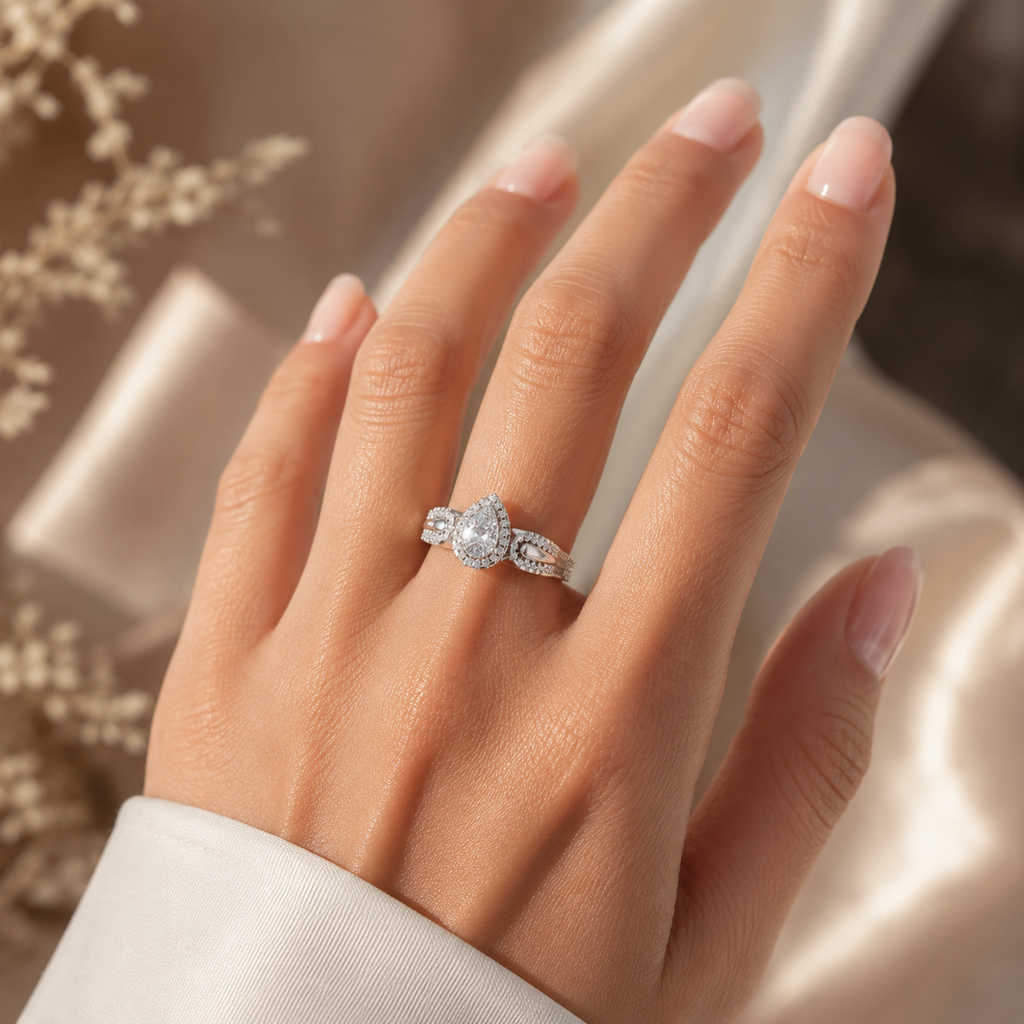 925 Silver CVD Diamond Engagement Ring VVS EF PEAR Cut