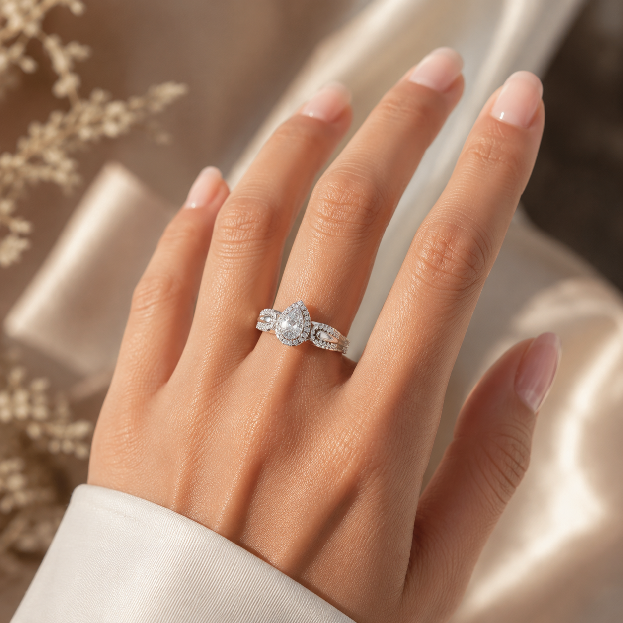 925 Silver CVD Diamond Engagement Ring VVS EF PEAR Cut