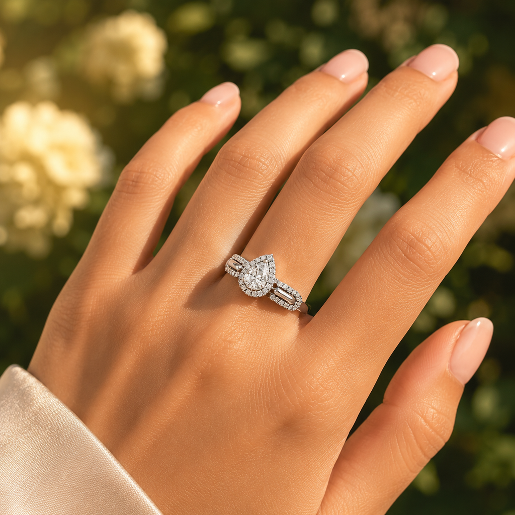 925 Silver CVD Diamond Engagement Ring VVS EF PEAR Cut