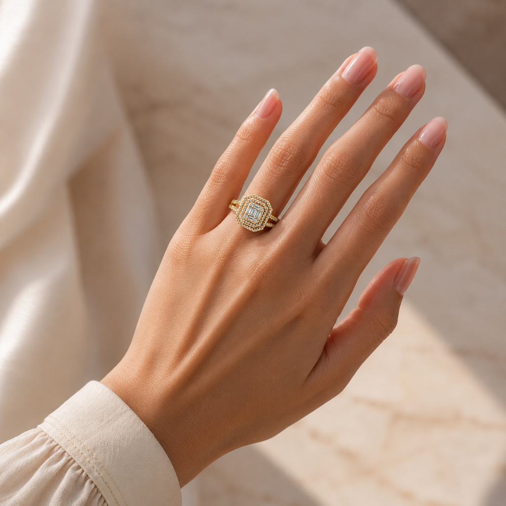 18K Gold CVD Diamond Ring VVS | Luxury Fine Ring