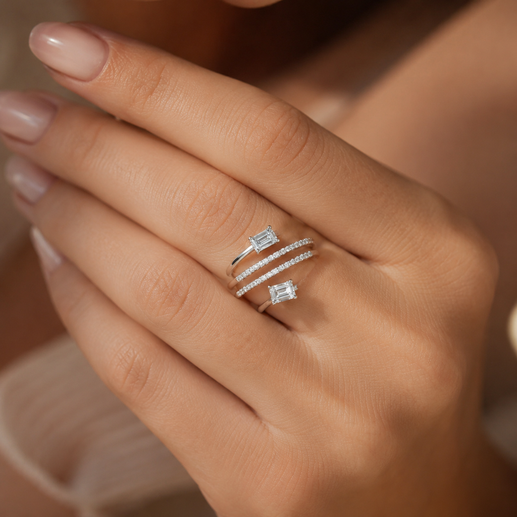 925 Silver Multi-Band CVD Diamond Ring | VVS EFG Sparkle