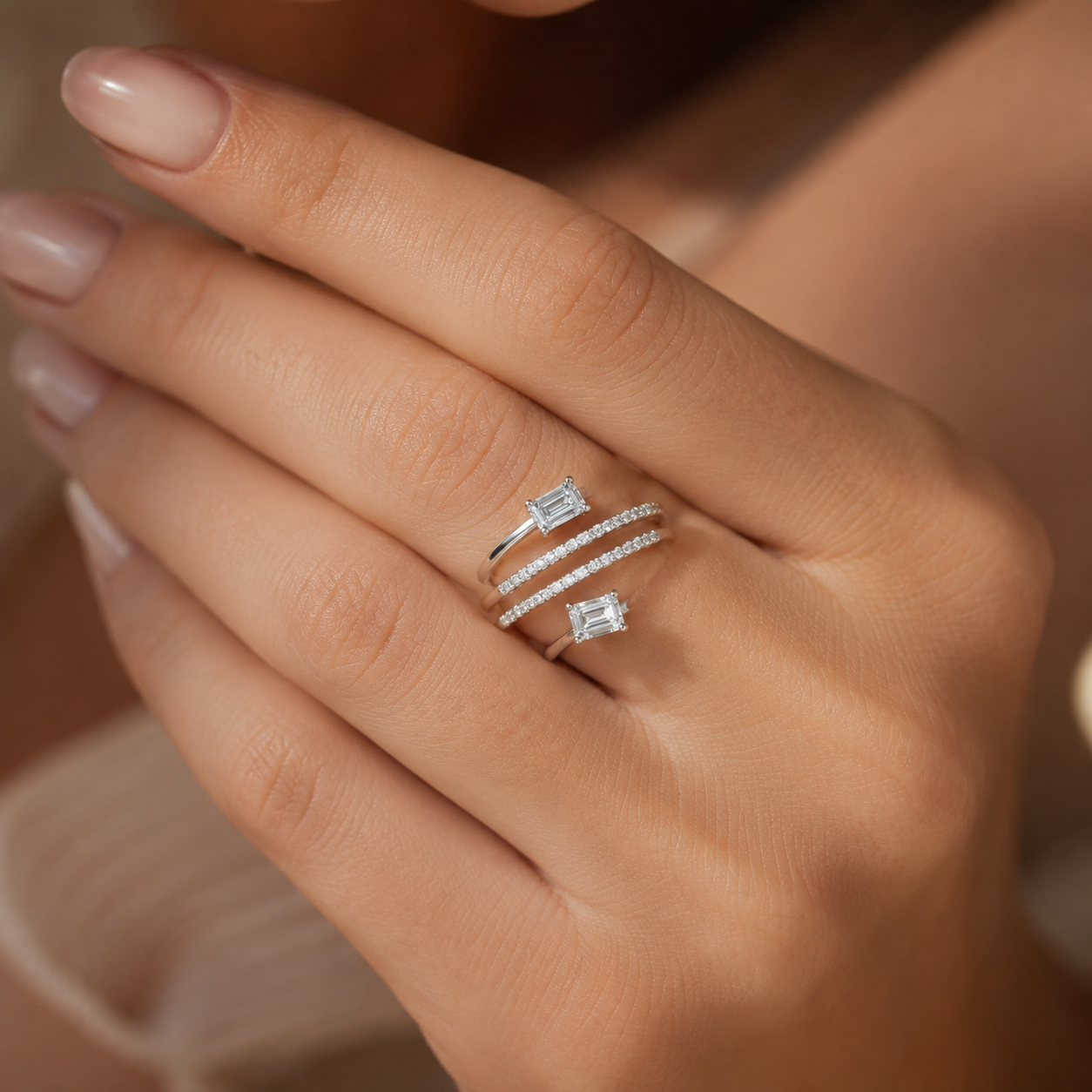 925 Silver Multi-Band CVD Diamond Ring | VVS EFG Sparkle
