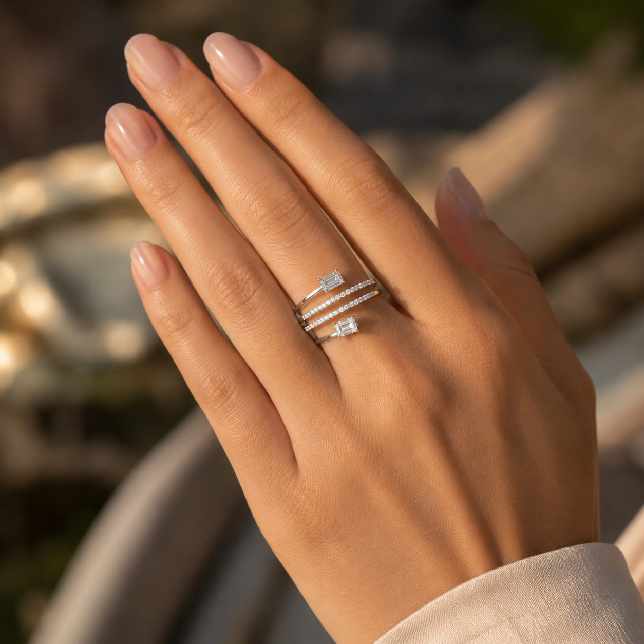 925 Silver Multi-Band CVD Diamond Ring | VVS EFG Sparkle