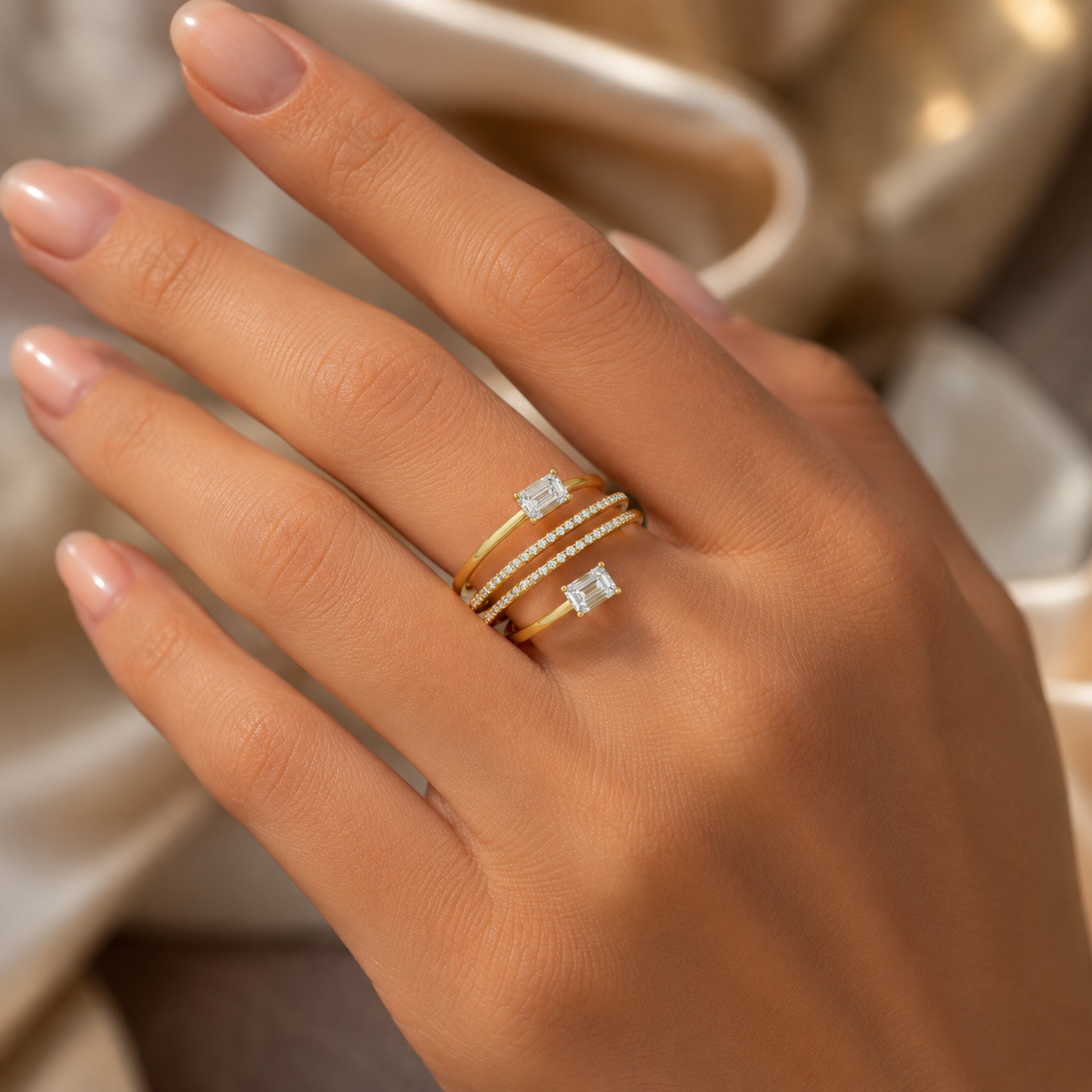 18K Gold Multi-Band CVD Diamond Ring | VVS EFG Certified