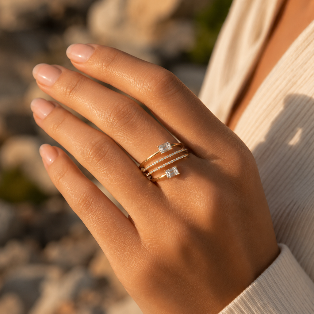 18K Gold Multi-Band CVD Diamond Ring | VVS EFG Certified
