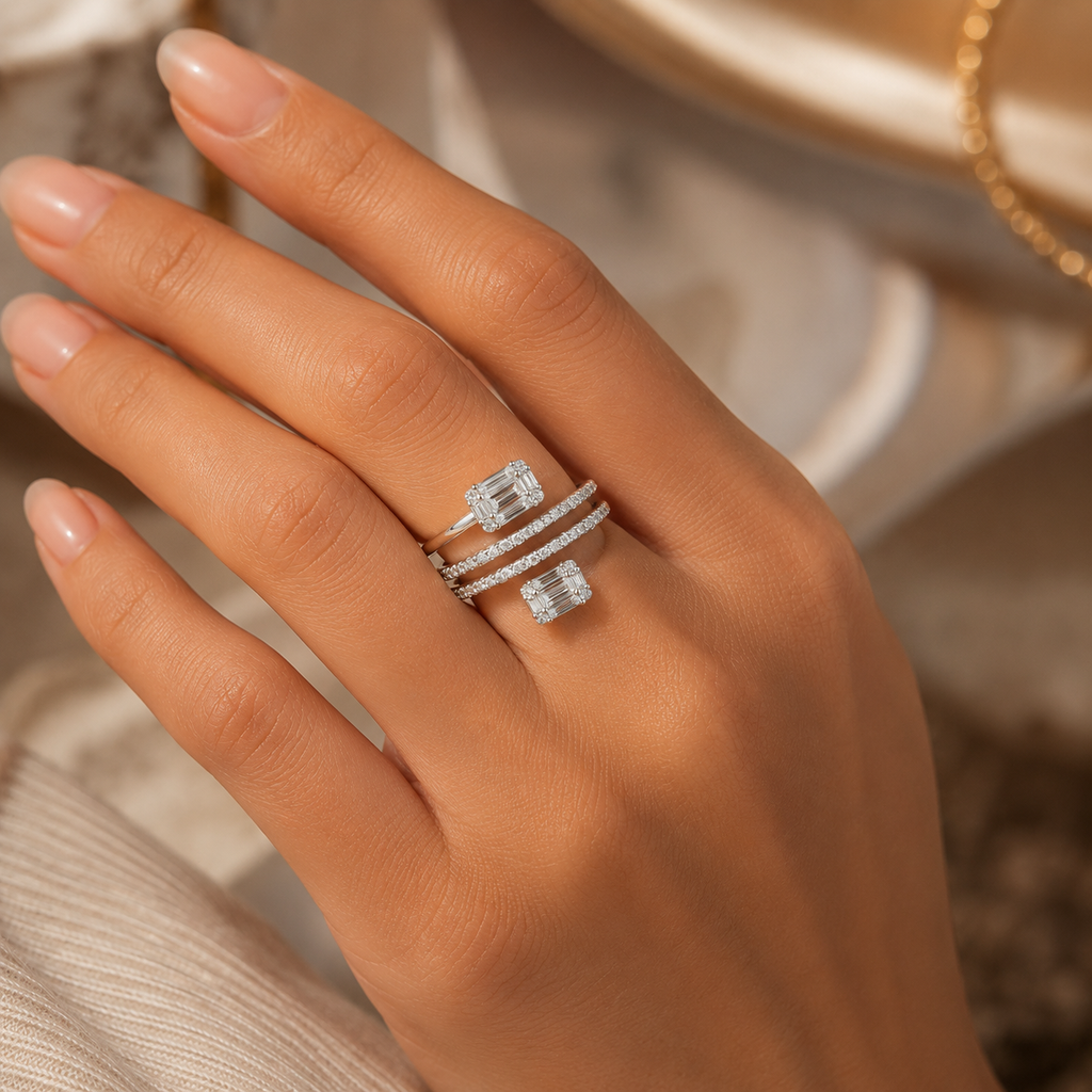 Sterling Silver Multi-Band CVD Diamond Ring (VVS EF-G