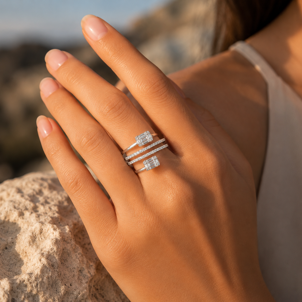 Sterling Silver Multi-Band CVD Diamond Ring (VVS EF-G