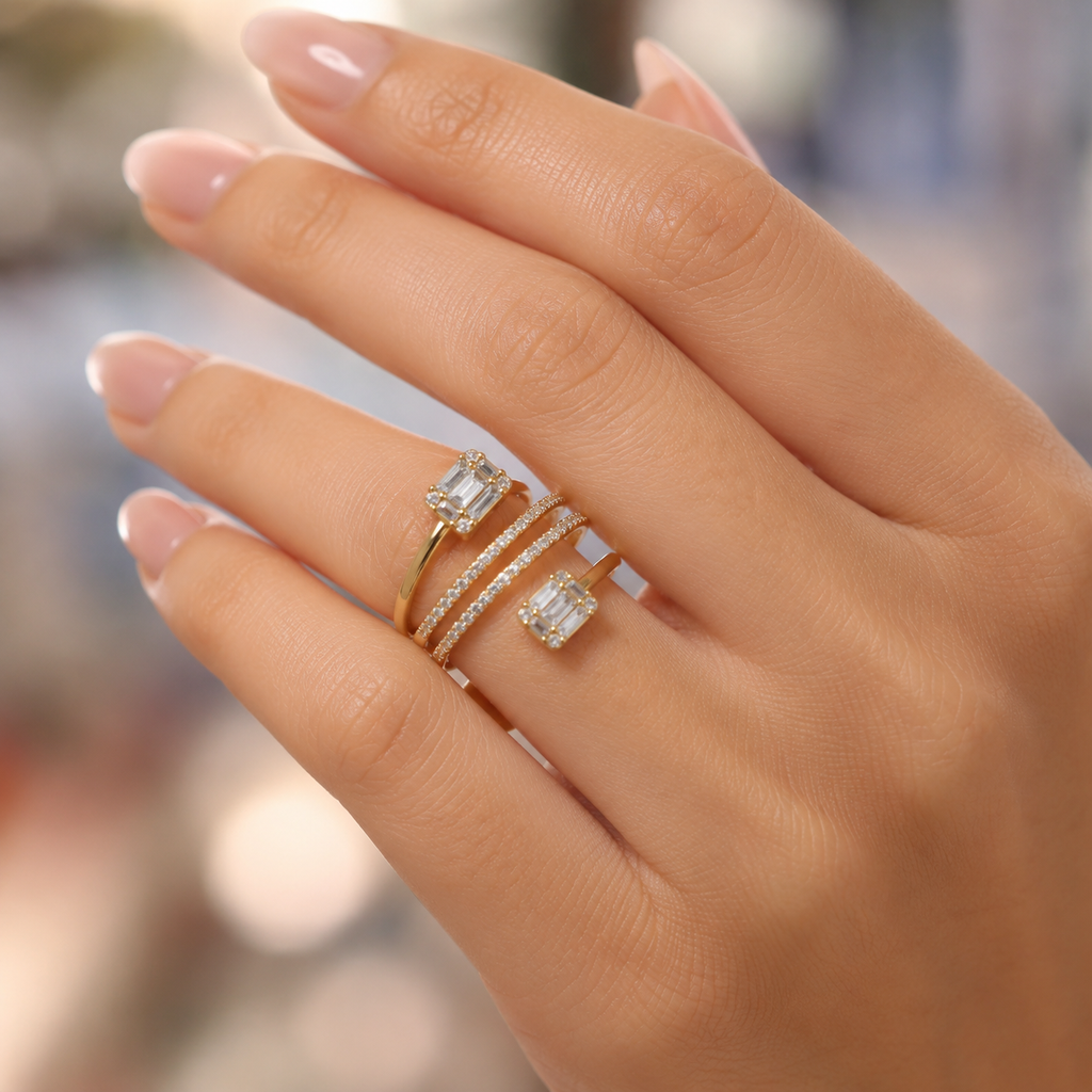 18K Gold Multi-Band CVD Diamond Ring (VVS EF-G, 0.65 Ct)