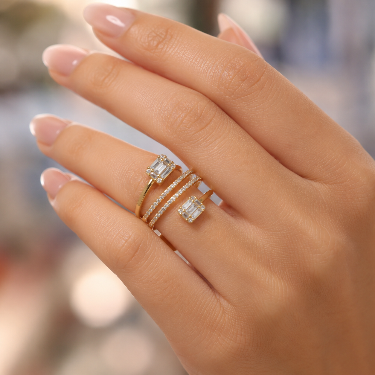 18K Gold Multi-Band CVD Diamond Ring (VVS EF-G, 0.65 Ct)