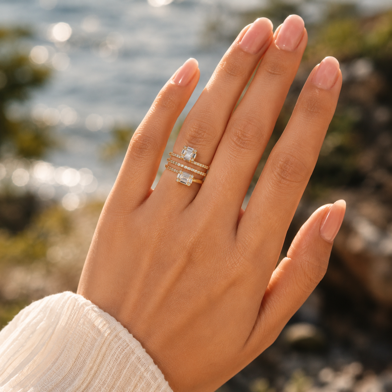 18K Gold Multi-Band CVD Diamond Ring (VVS EF-G, 0.65 Ct)