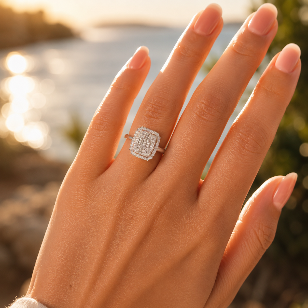 Silver Halo CVD Diamond Ring VVS EF | Elegant Statement Ring