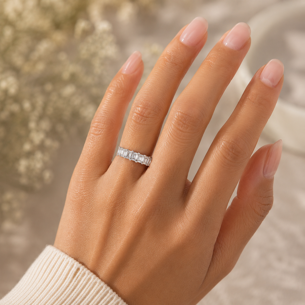 925 Silver Diamond Half Eternity Ring – Lab Grown VVS