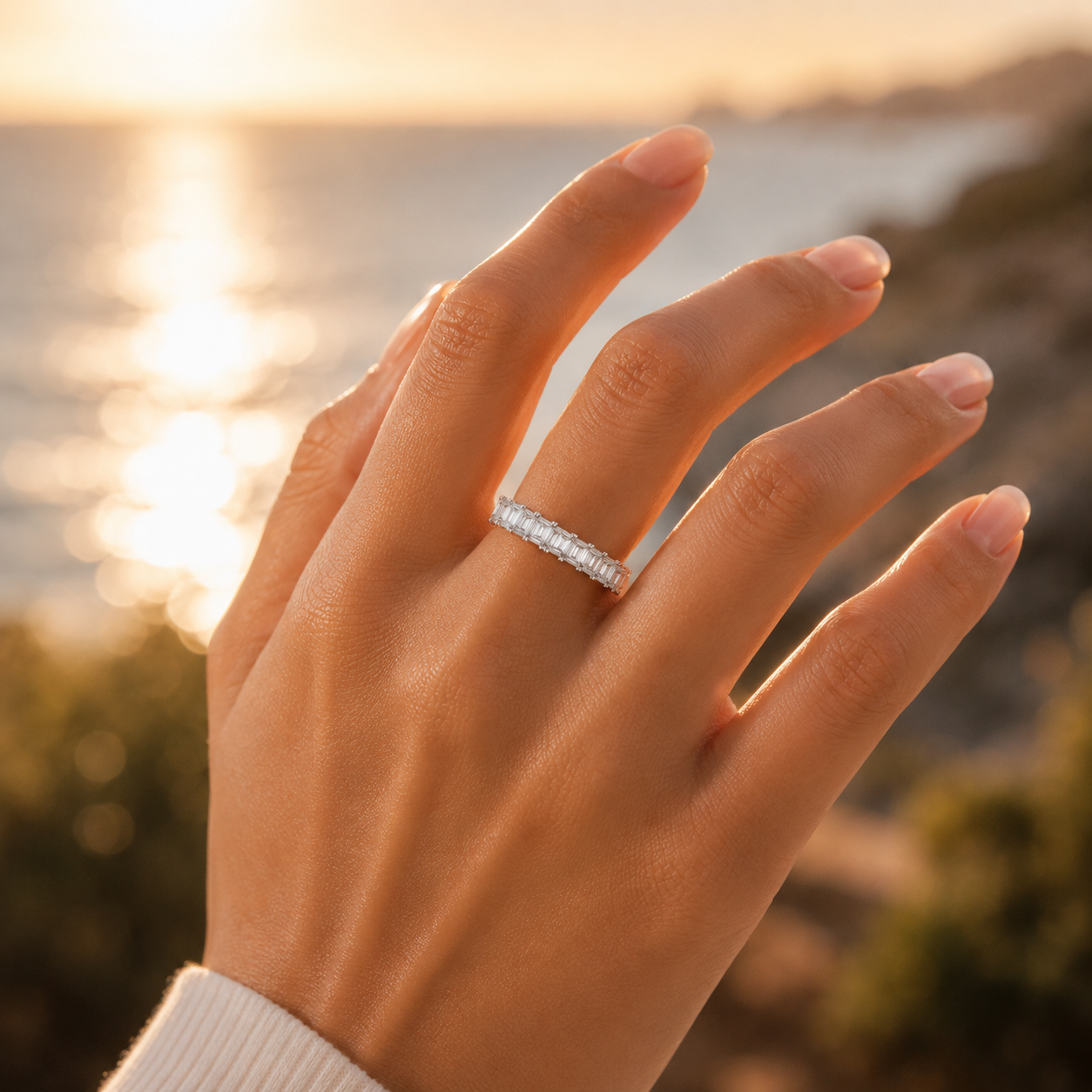 925 Silver Diamond Half Eternity Ring – Lab Grown VVS