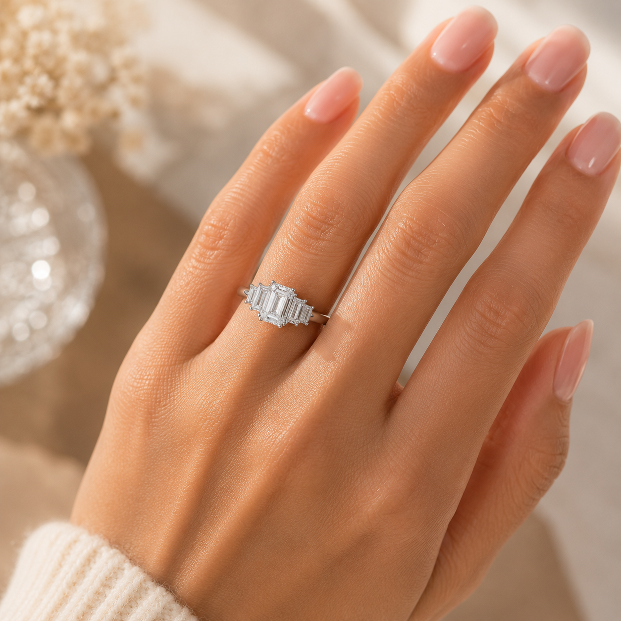 925 Silver CVD Diamond Engagement Ring VVS EF 6.5