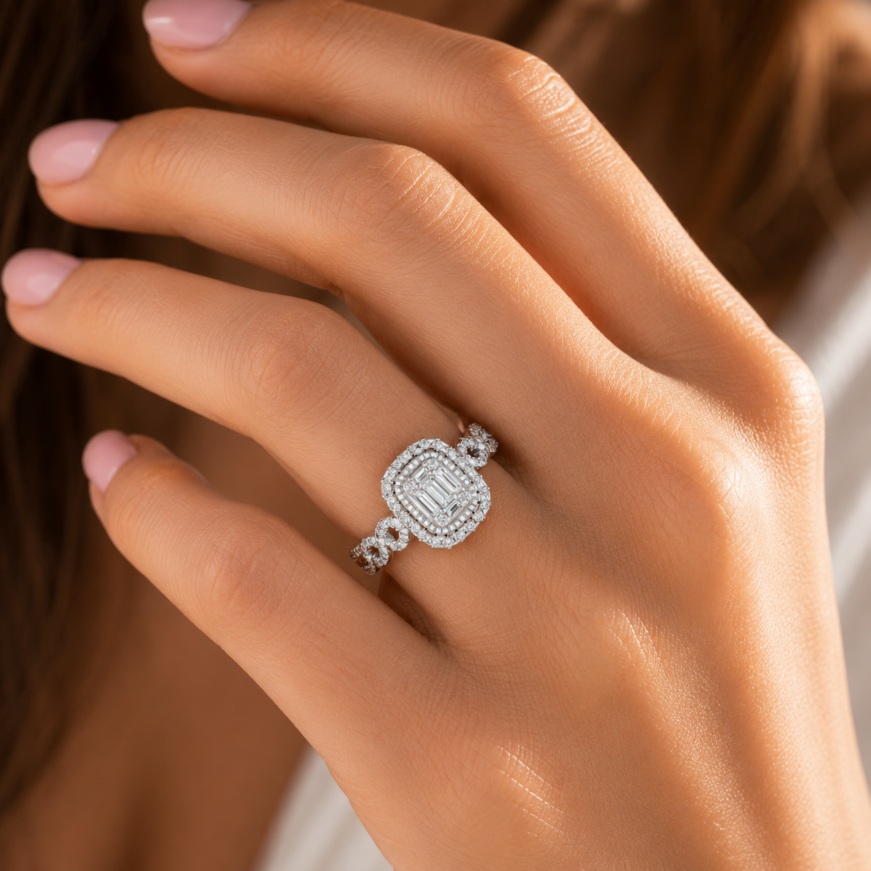 925 SILVER Halo Split Shank Diamond Ring | VVS CVD Luxury Ring
