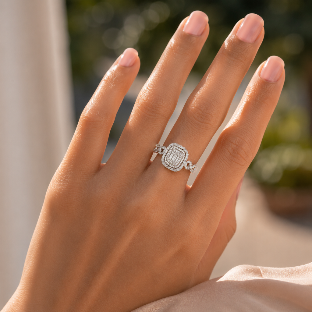 925 SILVER Halo Split Shank Diamond Ring | VVS CVD Luxury Ring