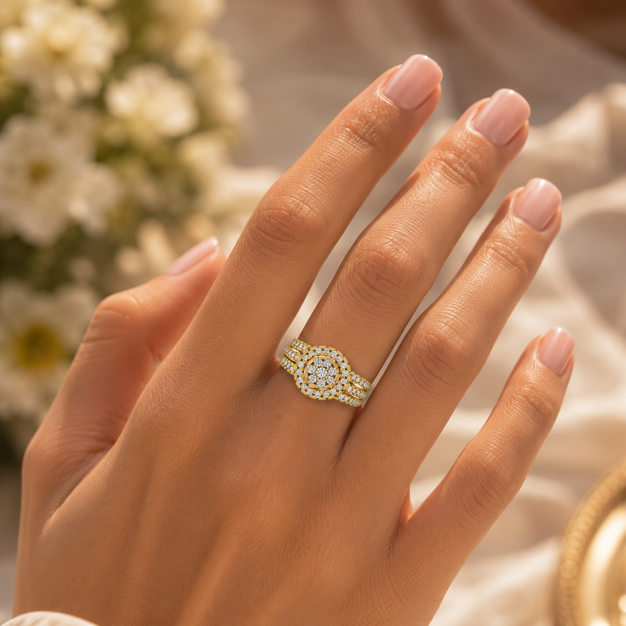 18K Gold Diamond Ring VVS CVD Elegant Fine Jewelry