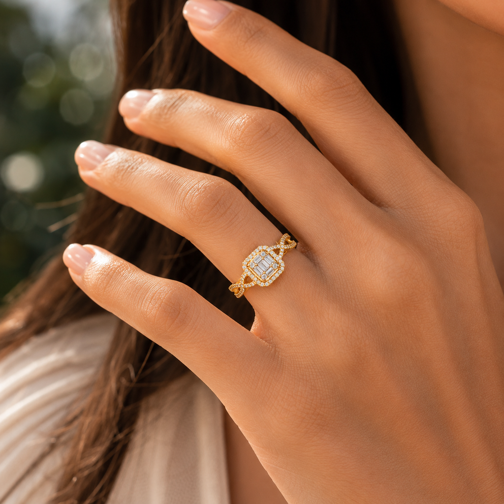 18K Gold CVD Diamond Halo Split Shank Ring (0.62 Ct)