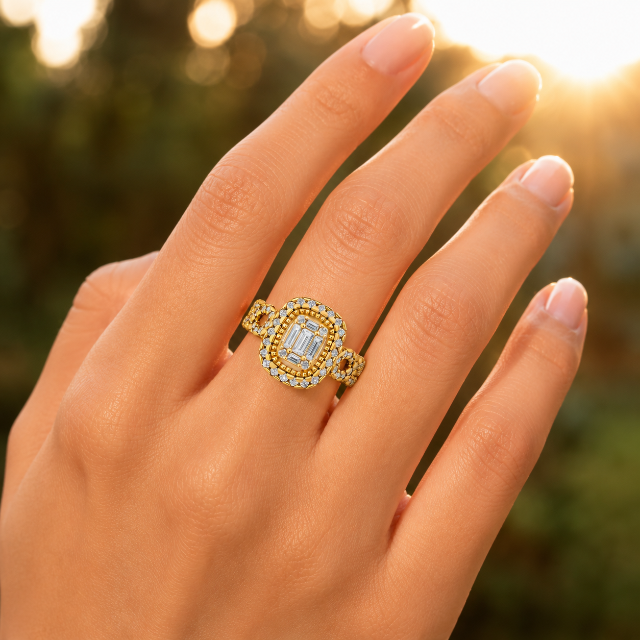 18K Gold Halo Split Shank Diamond Ring | VVS CVD Luxury Ring