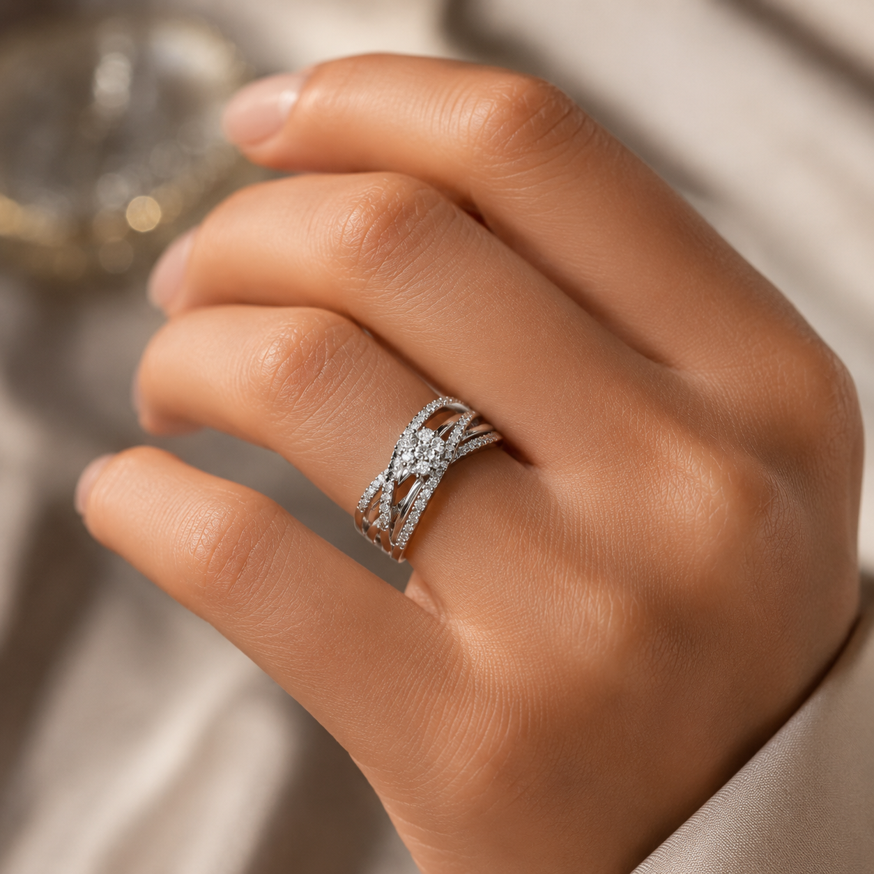 925 Silver Multi Band Diamond Ring – Elegant Solitaire Style