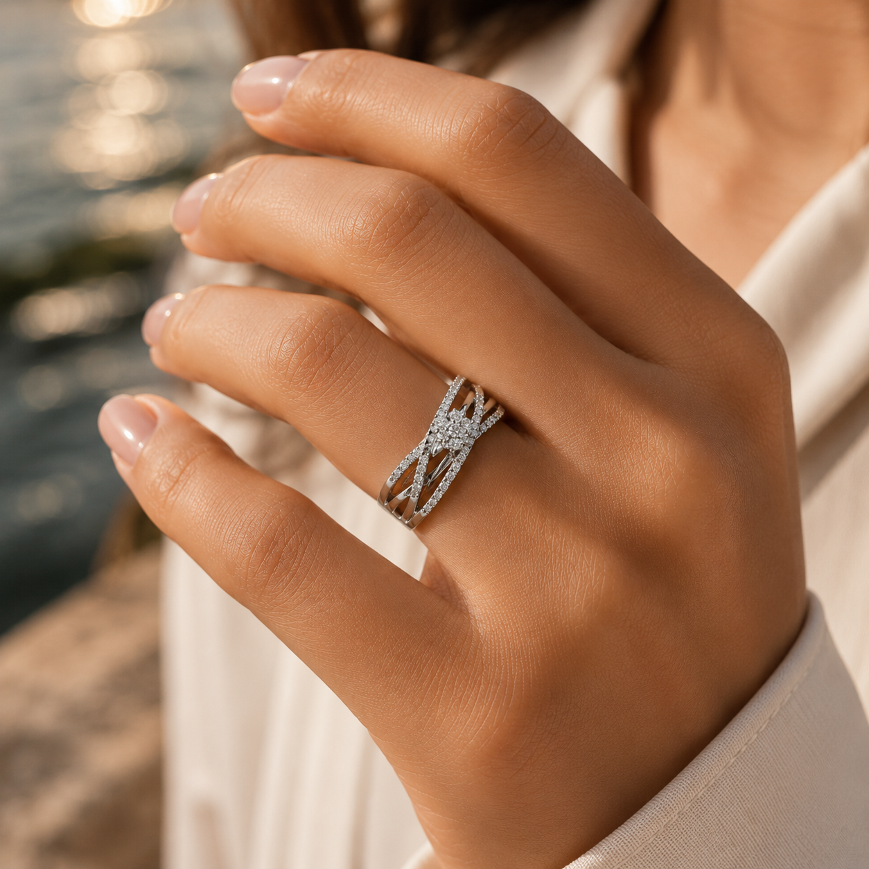 925 Silver Multi Band Diamond Ring – Elegant Solitaire Style